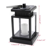 Black square lantern with glass panels featuring a waterproof LED solar flameless candle