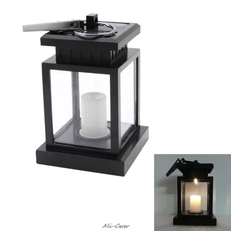 Black Waterproof LED Solar Outdoor Garden Lamp with Flameless Candle Light inside