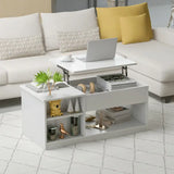 White Lift-Top Coffee Table with Storage and 200 lbs weight capacity for stylish organization