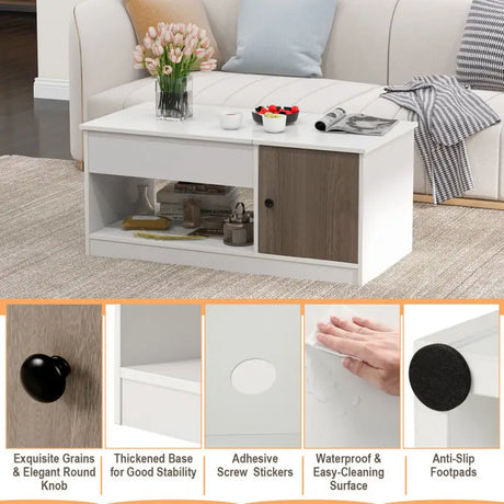 Modern White Lift-Top Coffee Table with storage and 200 lbs weight capacity