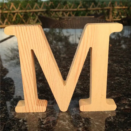 Wooden letter M in serif font style for photo frames and unfinished wood letters décor