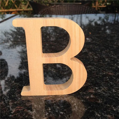 Wooden letter B with natural wood grain finish for photo frames or perfect gift decor