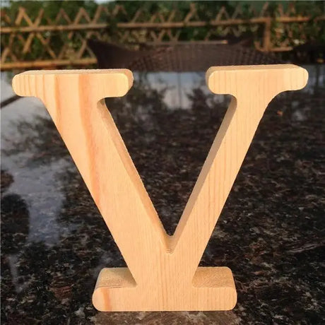 Wooden letter V in natural unfinished wood for home decor or a perfect gift idea