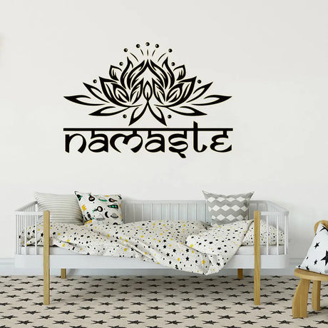 Black lotus flower design with Namaste text in Sanskrit on Yoga Lotus Flower wall art