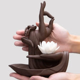 Decorative Buddha Hand Backflow Incense Burner with Lotus Flower Design